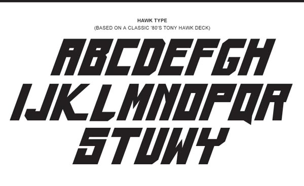Custom Hawk Typeface based on a classic 80s Tony Hawk Deck