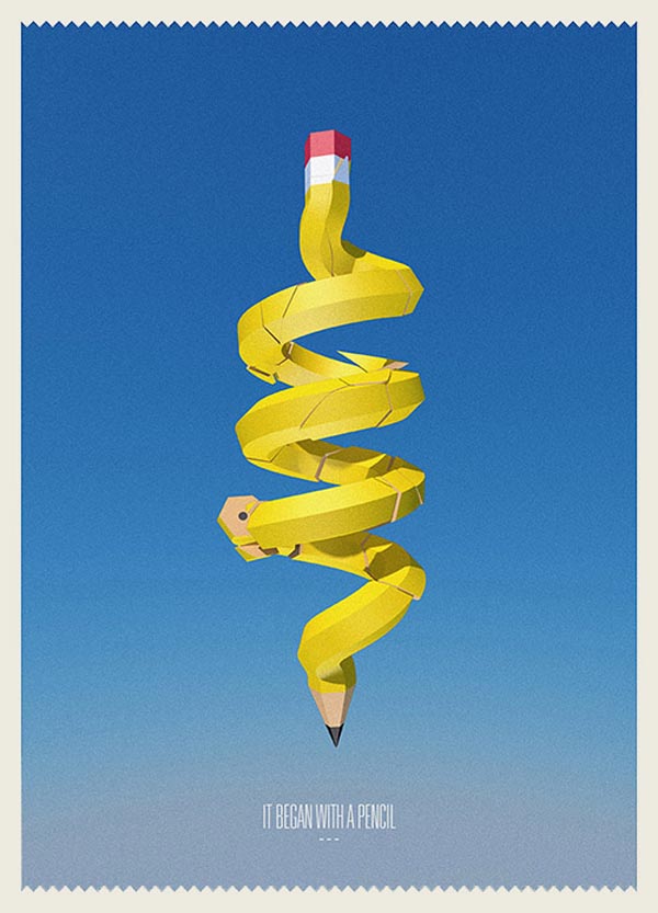 It Began With A Pen - Graphic Art Print by Julien Rivoire / Bastardgraphics