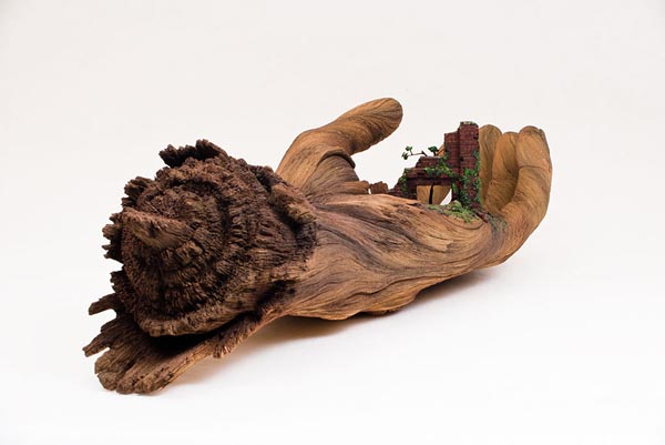 Cycle of Decay - ceramic hand sculpture looks like a tree branch