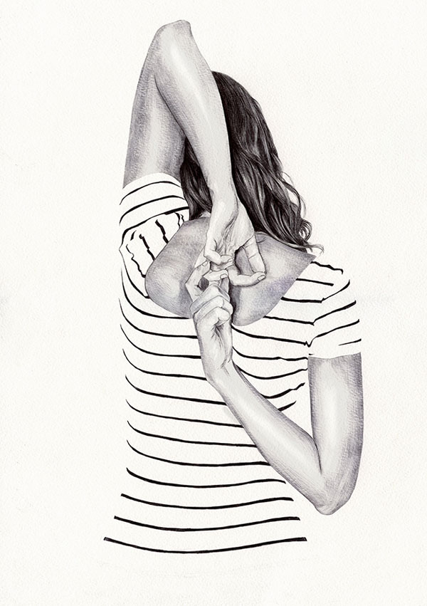 Back II - ink on paper drawing by Chamo San