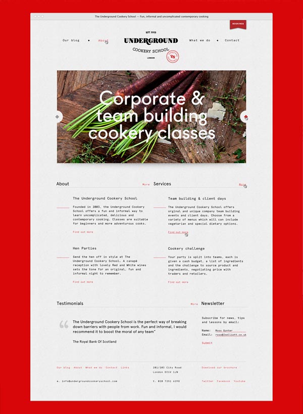 Web Design for Underground Cookery School by Two Times Elliott