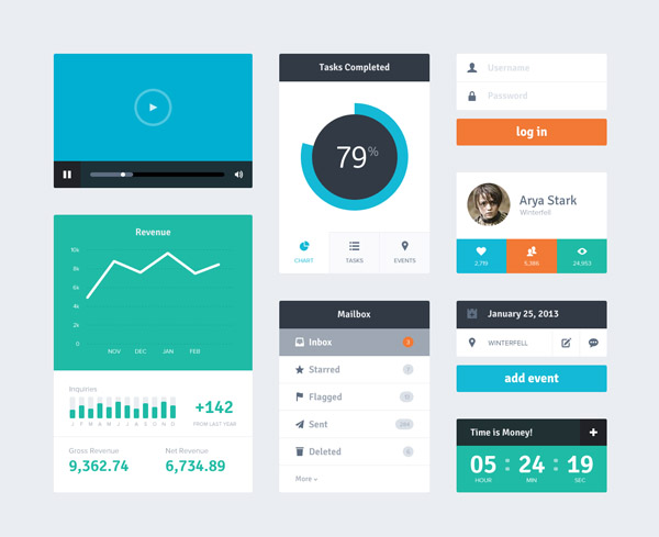 Flat UI - Free PSD of Widgets by Riki Tanone