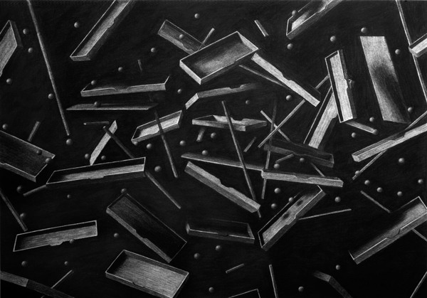 Exploded I (Triptych), Charcoal on paper - Drawing by Levi van Veluw