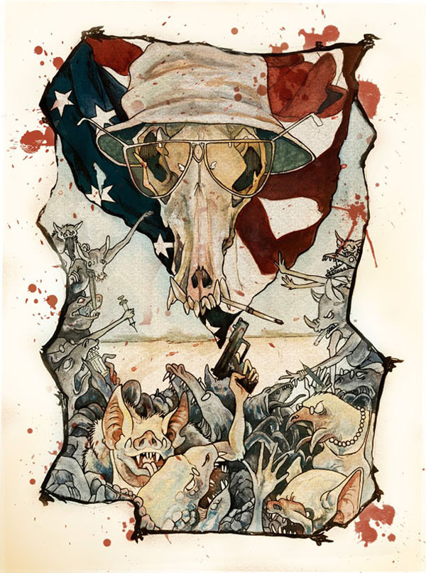Hunter S. Thompson - watercolor and gouache by AJ Frena