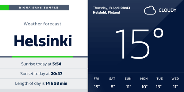 Riona Sans - Weather App - Screen Design Exapmple