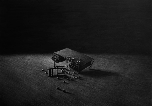 Writing desk, Charcoal on paper - Drawing by Levi van Veluw