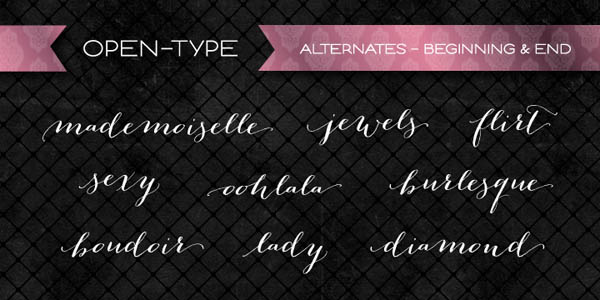 Its natural handwriting style is supplemented by several OpenType features.