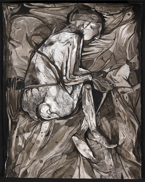 Curl Up - Ink on Paper Artwork by Boo Saville