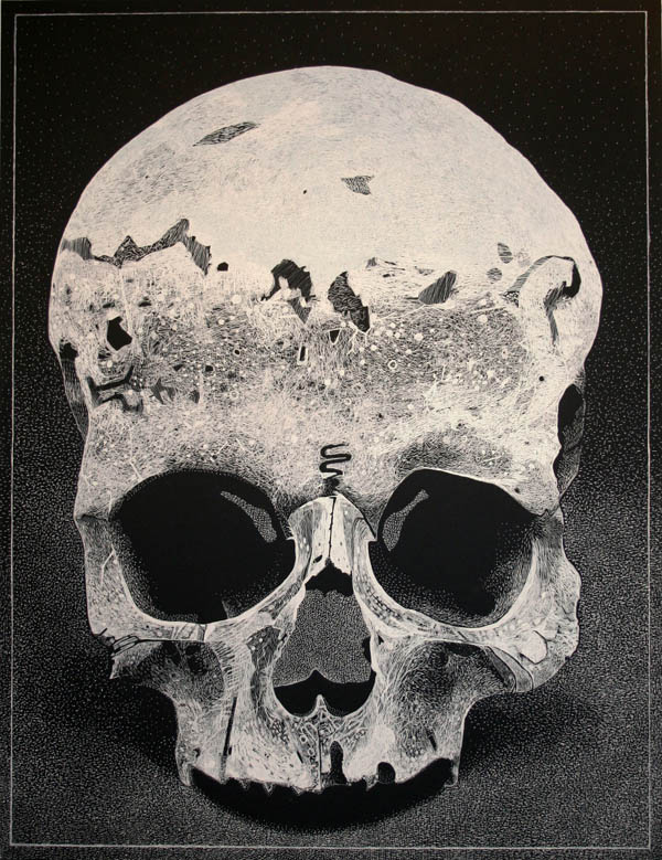 Temporal - White Ink on Paper Artwork by Boo Saville