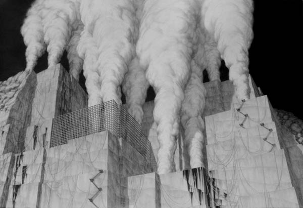Rebuilding the Quarries, graphite on paper drawing by Michael Schall