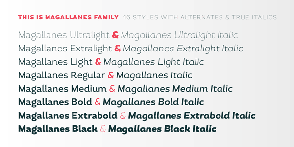 Magallanes - 16 styles with alternates and true italics