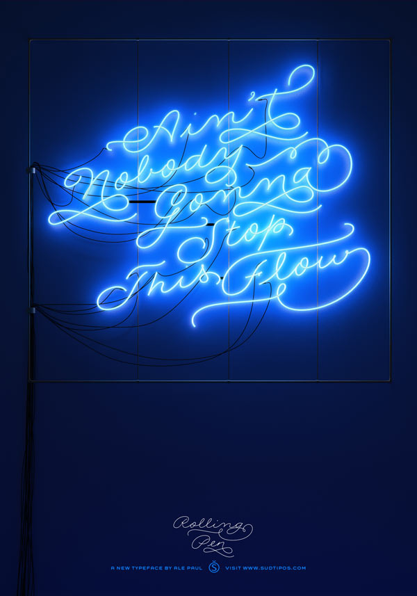 Rolling Pen font as neon light