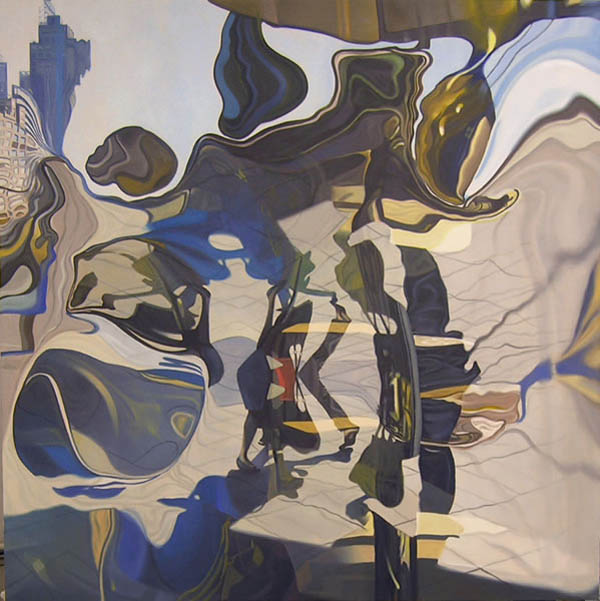 Stepping - Distorted Urban Oil Painting by Erik Nieminen