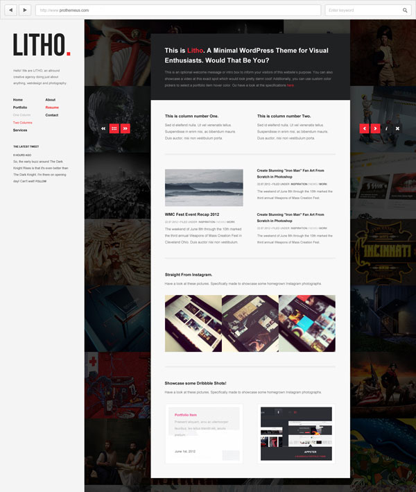 Litho grid-based fullscreen portfolio WordPress theme by Prothemeus