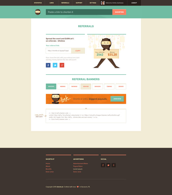 shorte.st - Website Design by Dawid Legierski