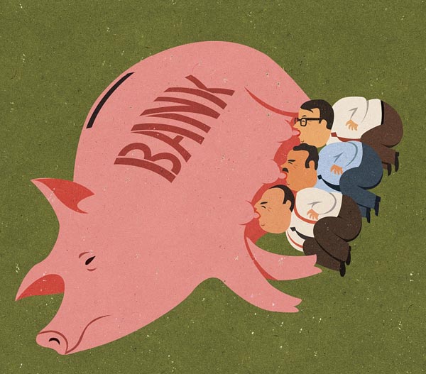 Greedy Bankers - Editorial Illustration by John Holcroft Greedy Bankers - Editorial Illustration by John Holcroft