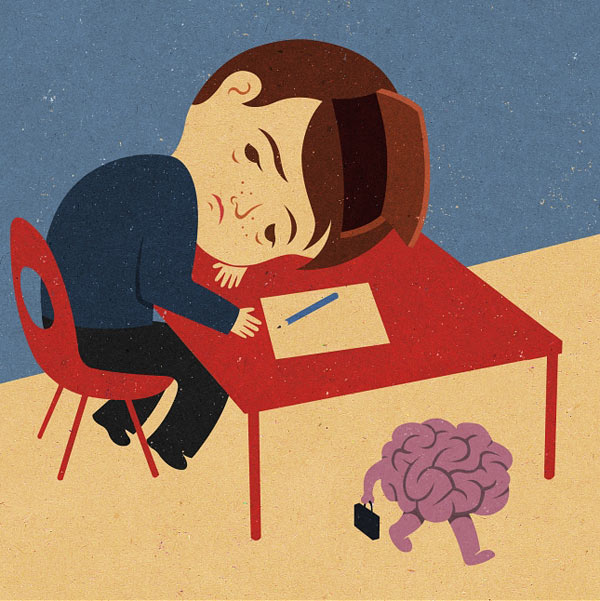 Tiredness at school can cause lack of concentration - Editorial Illustration by John Holcroft Tiredness at school can cause lack of concentration - Editorial Illustration by John Holcroft