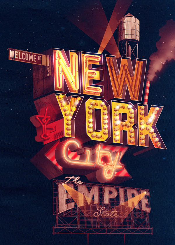 New York City - Neon Typography Illustration by ILOVEDUST