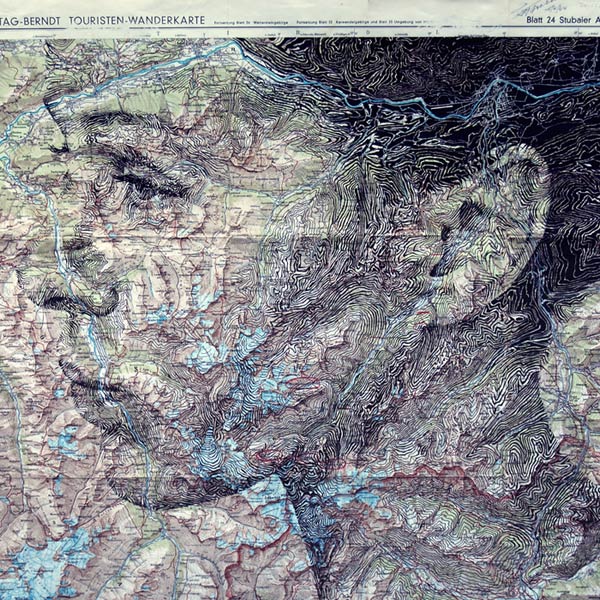 Ink on a contoured map of Innsbruck and surrounding area