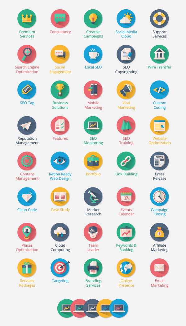 Shady SEO Icon Set - Flat Shadow Icons