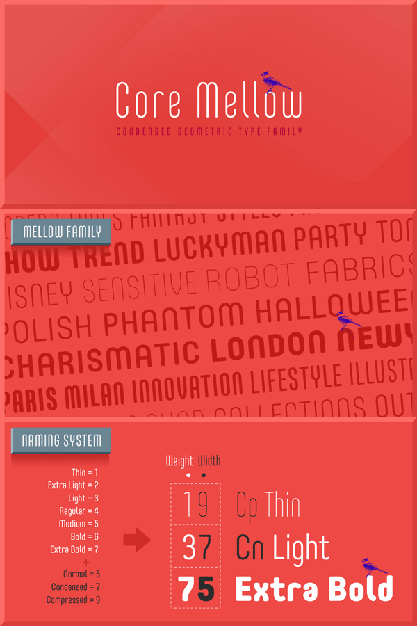 Core Mellow - condensed geometric sans-serif font family