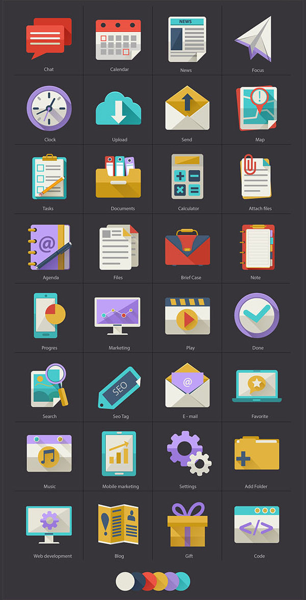 Flat Icons with long shadow by Diana Costin