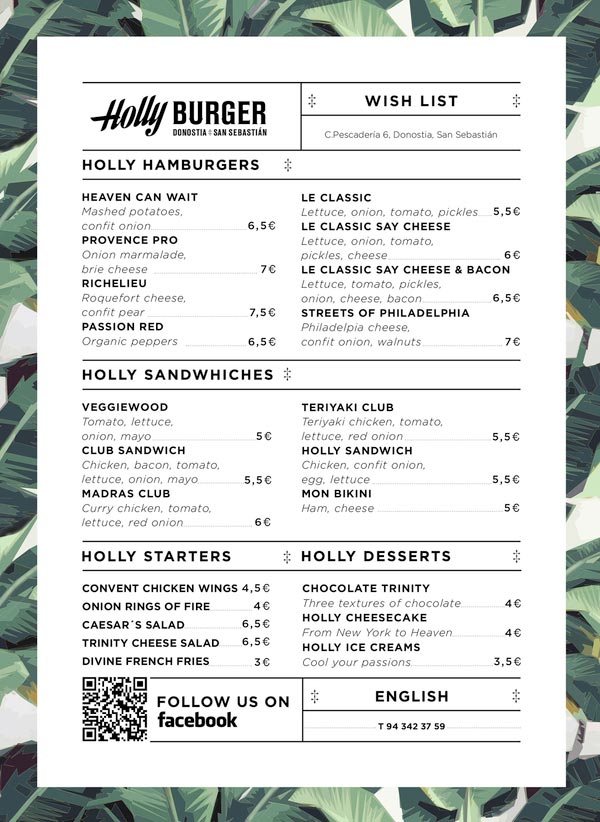 Holly Burger Menu