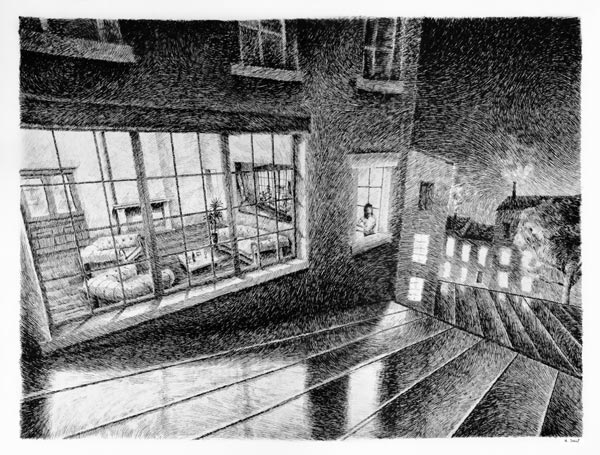 Fingerprint – Waiting – India ink drawing by Nicolas Jolly
