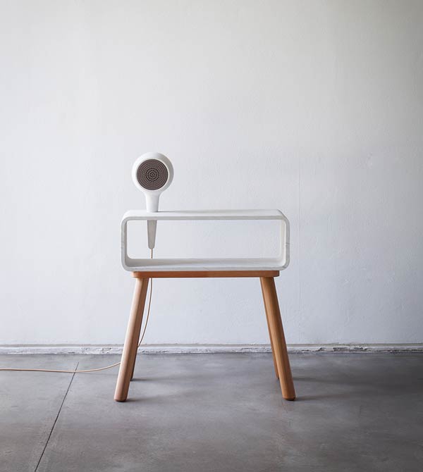 ECHO - bookcase with integrated marble bluetooth speaker by Claudio Larcher
