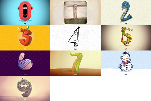 36 Days of Type, 0-9 number illustrations by Shiffa, a Mexican illustrator and cartoonist.