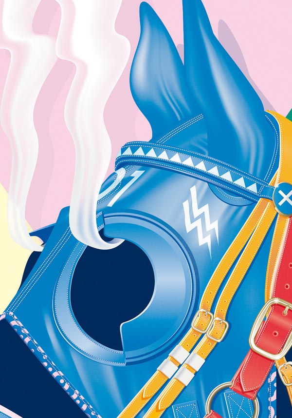 Close up of the illustration "Hard Race, Steaming Horse" by Vicente García Morillo for SOIRÉE GRAPHIQUE No. 6