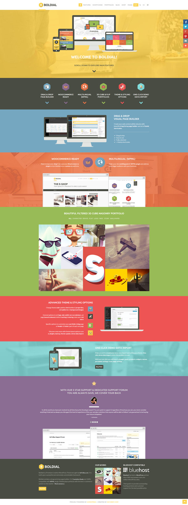 Boldial WP, a flat theme with 3D portfolio for WordPress