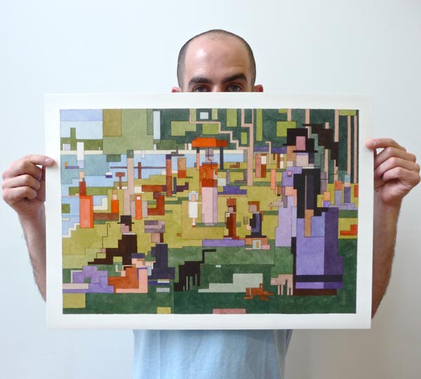 Georges Seurat's "A Sunday Afternoon on the Island of La Grande Jatte" as 8 Bit inspired art.