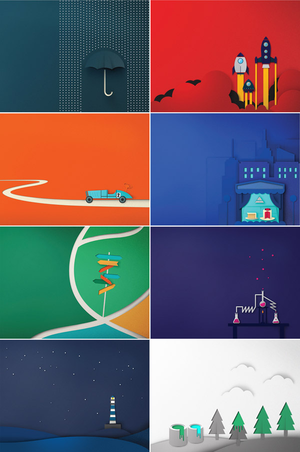 Studio Copo Design has created this series of illustrations inspired by cut-out paper for the SEGRA company book.