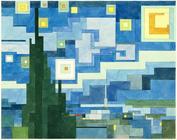 Vincent van Gogh's "The Starry Night" - a new 8 Bit inspired interpretation by Beacon, NY based artist Adam Lister.