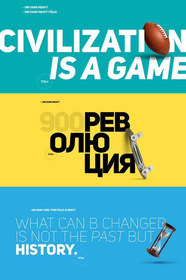 Uni Sans font family, a display typeface from Fontfabric