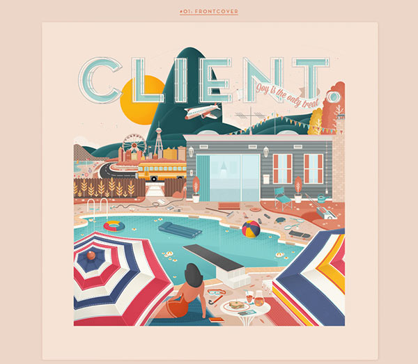 Front cover of the album illustrations for "Joy Is The Only Treat" by pop-punk band Client.