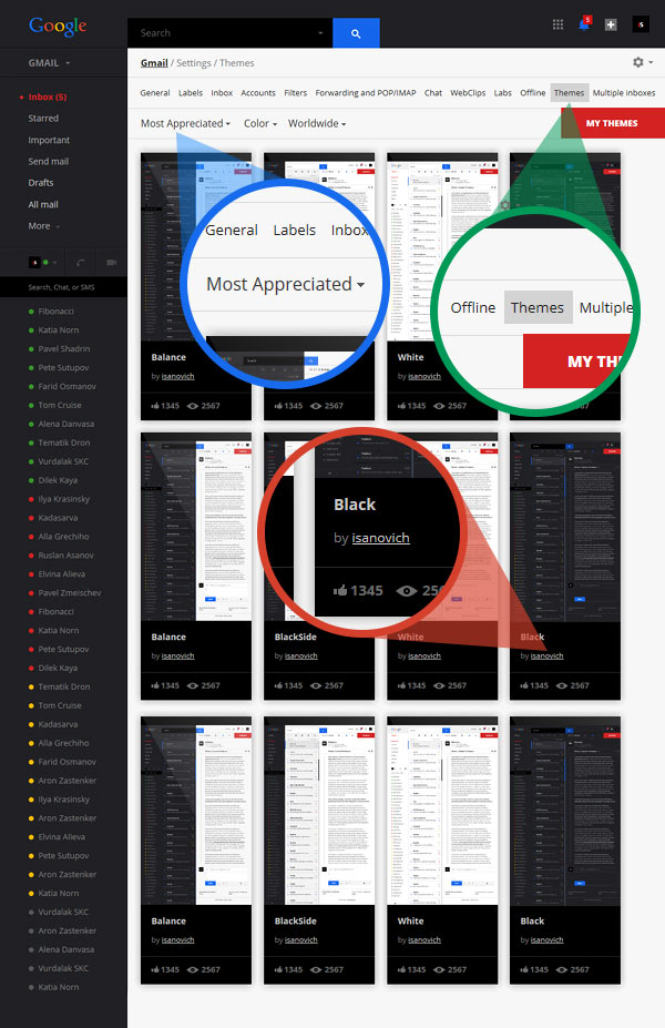 Google Gmail redesign concept by Ruslan Aliev.