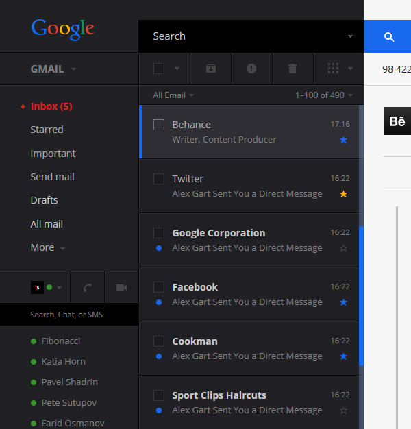 Black sidebar user interface.