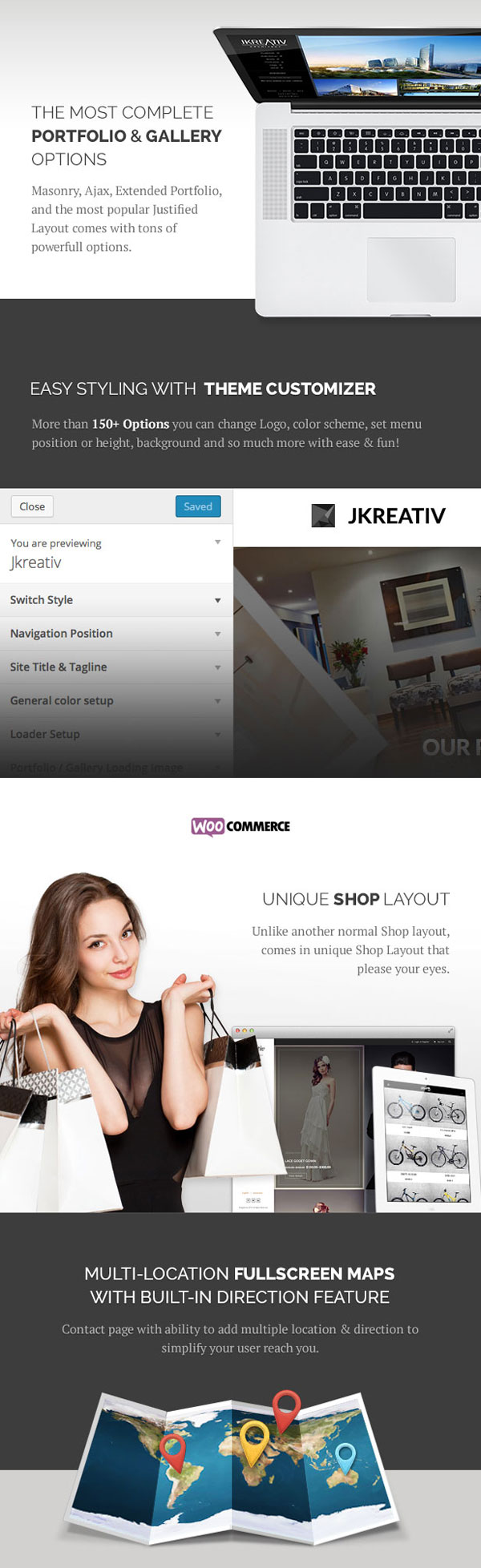 Some of the main features of the Jkreativ WordPress theme.