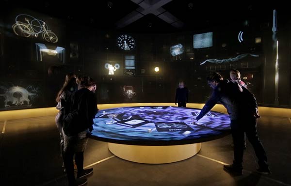Visitors can use there wooden blocks to interact with the digital table.