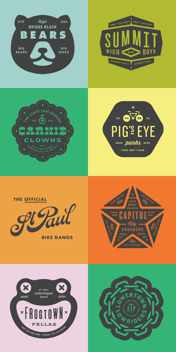 Individual badges for a bunch of clients and graphic projects.