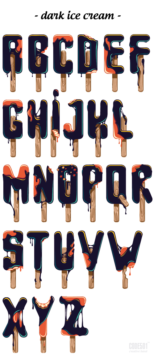 Dark Ice Cream typeface by Sergey Ermakov and Olesya Poplavskaya of CODE501. Dark Ice Cream typeface by Sergey Ermakov and Olesya Poplavskaya of CODE501.