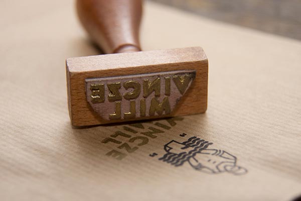 Stamp with golden typeface.