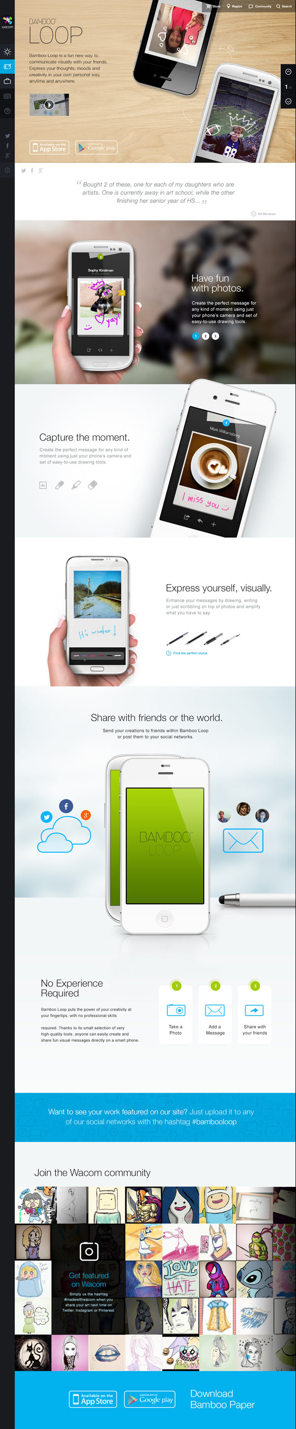 The new Wacom website - Bamboo Loop product page.