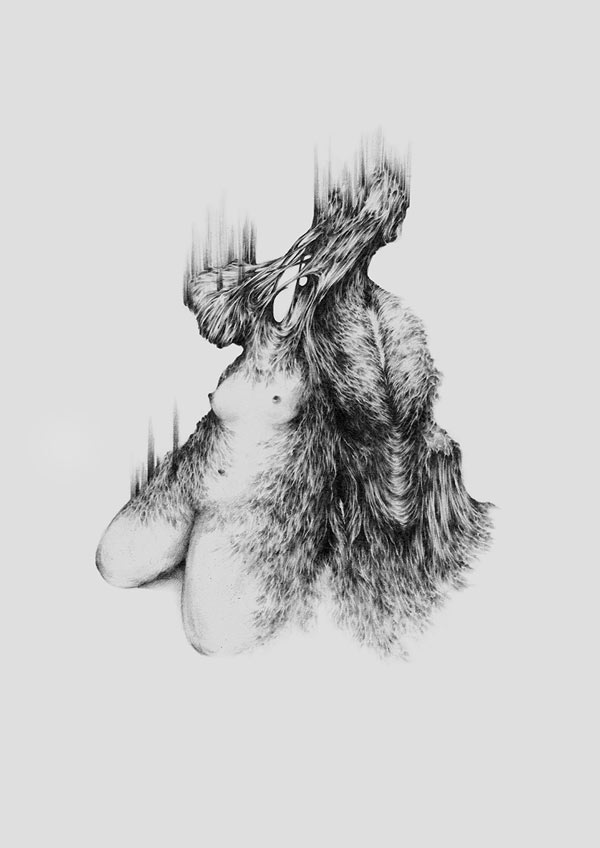 Two Figures In Transformation - Drawing created by Chinese-born artist Céli Lee in 2014.
