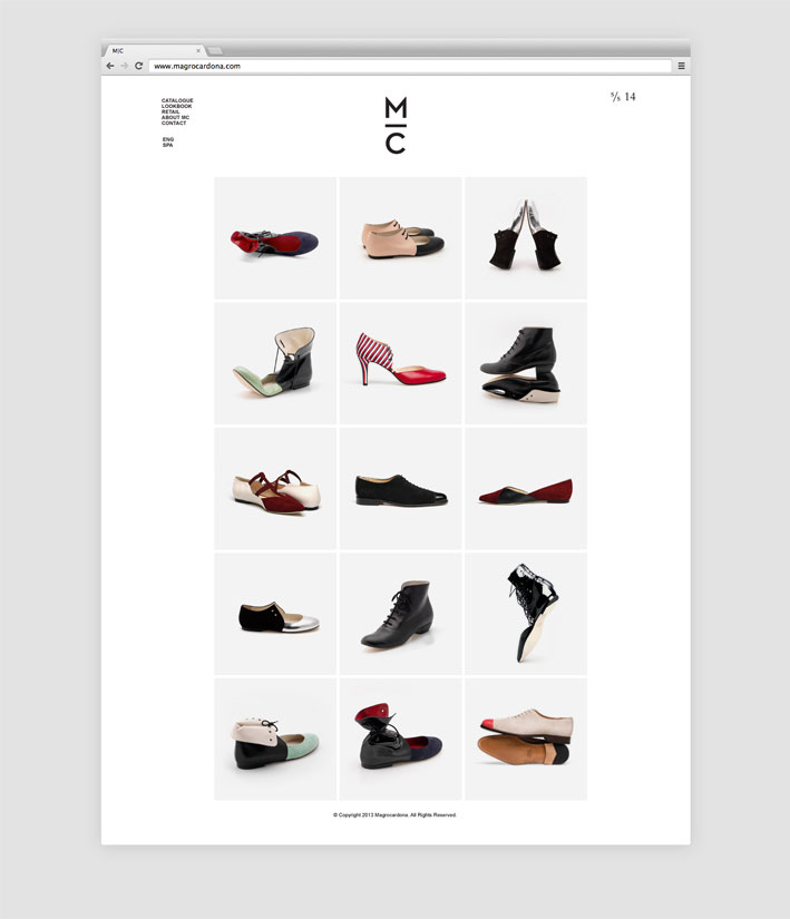 Website with the shoe collection.