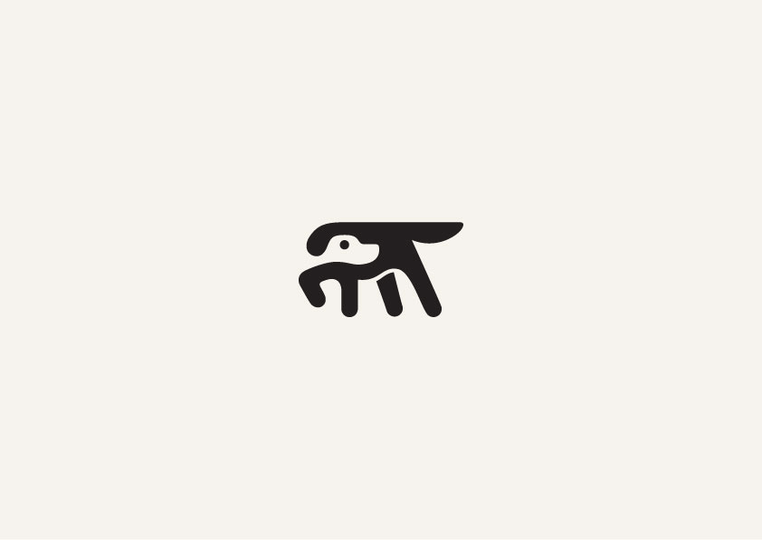 Dog graphic in simple black and white colors.