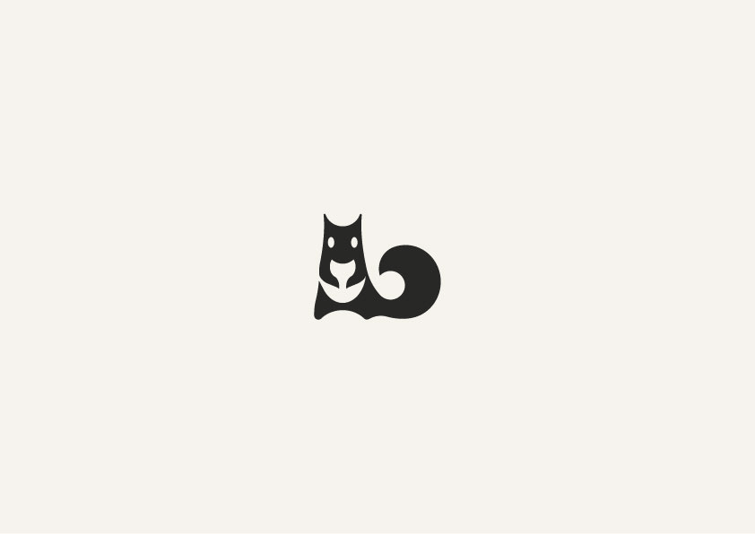 Squirrel illustration based on simple black and white negative space.