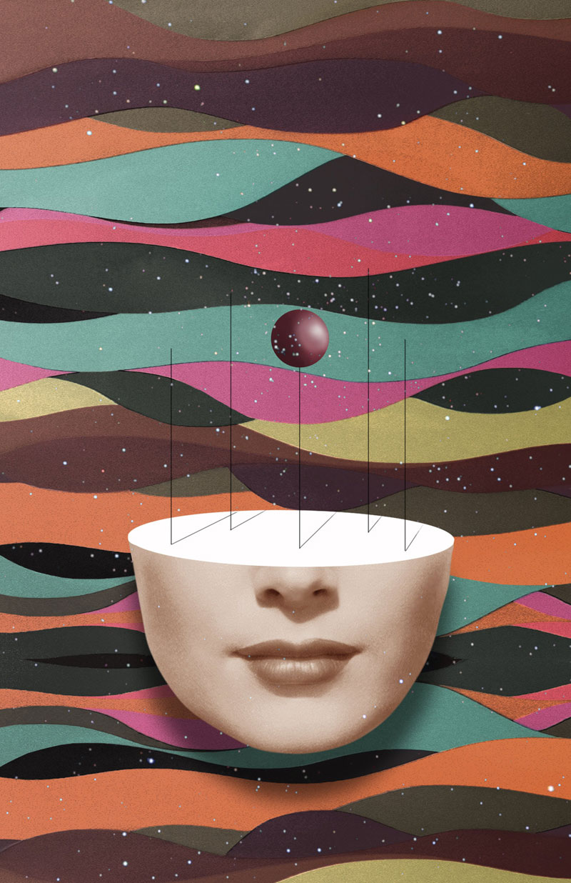 Surreal photo collages and mixed media artworks by Matthieu Bourel.